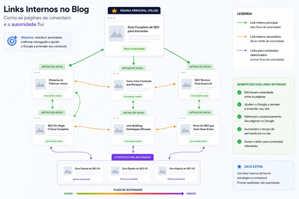 Estrutura links internos blog autoridade SEO diagrama