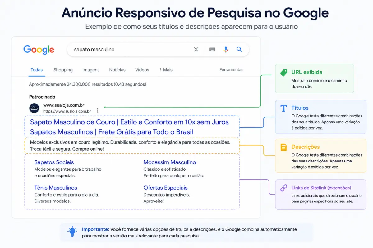 Exemplo anuncio responsivo pesquisa google ads RSA estrutura