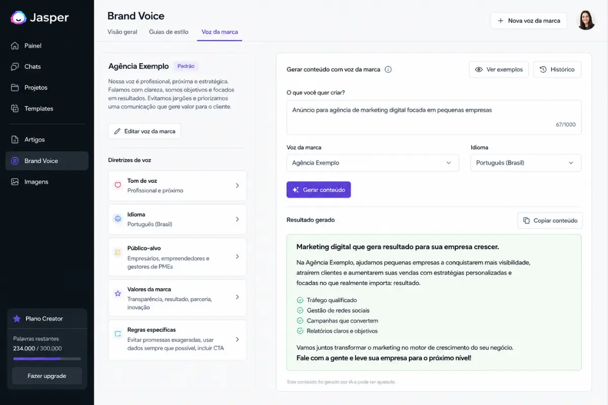 Jasper AI copywriting marketing digital português