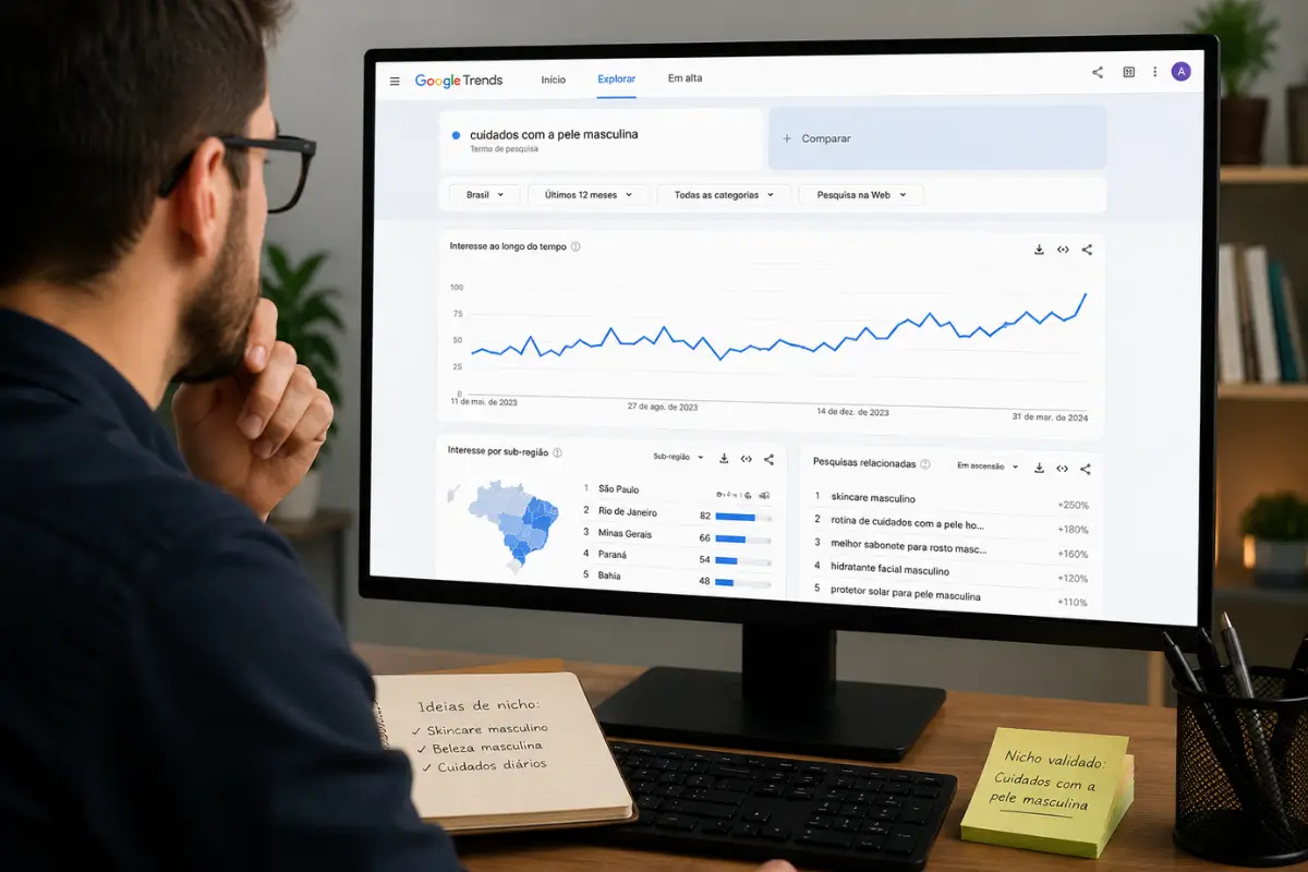 Pesquisa nicho dropshipping google trends análise mercado