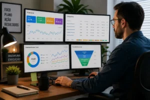 Profissional criando agência de marketing digital home office
