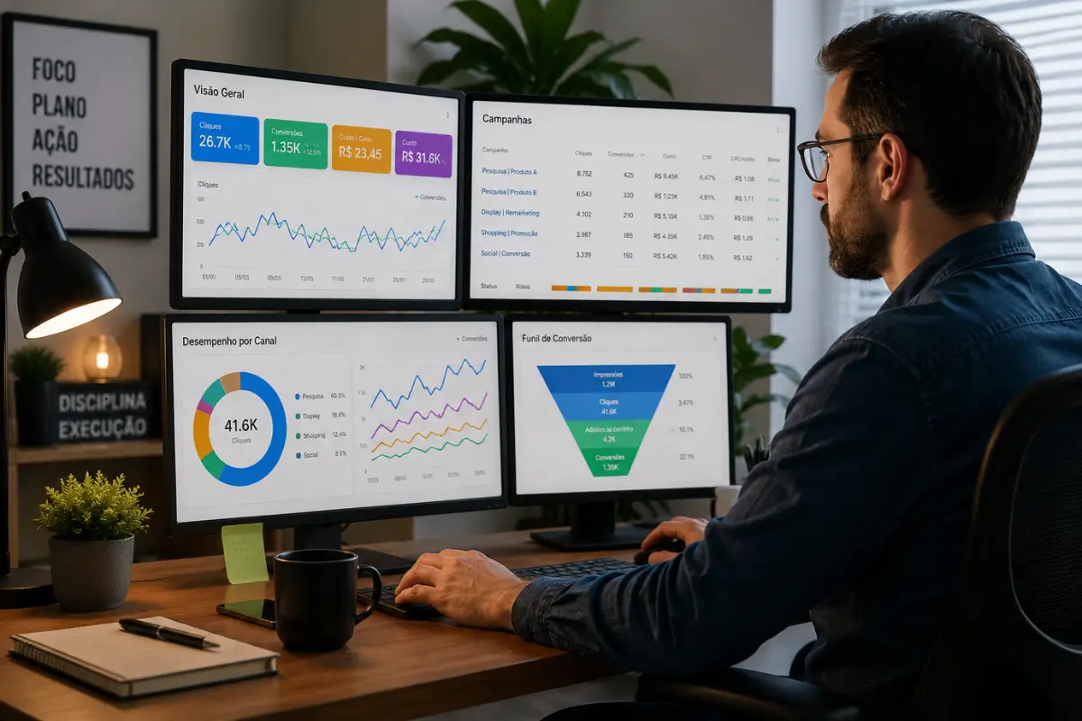 Profissional criando agência de marketing digital home office