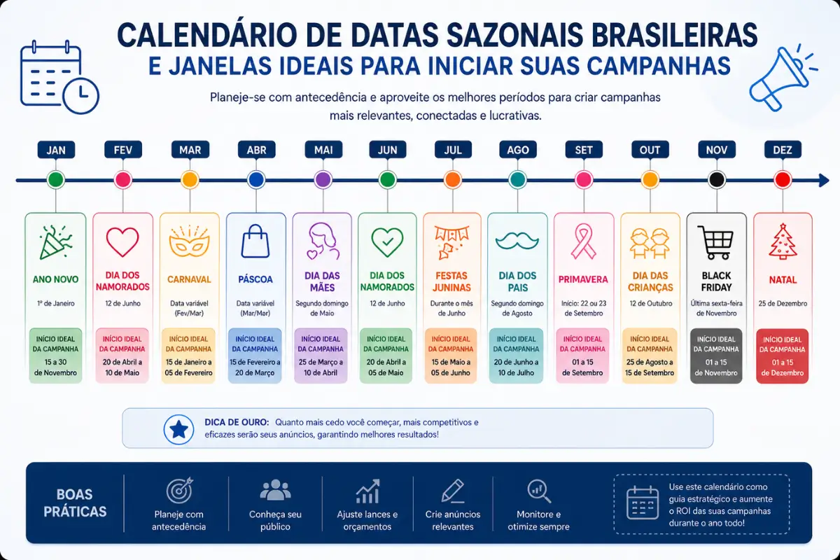 Tráfego Pago em 2026: O Guia Definitivo e Completo para Anunciar e Vender Online 6 Calendário sazonal campanhas tráfego pago Brasil