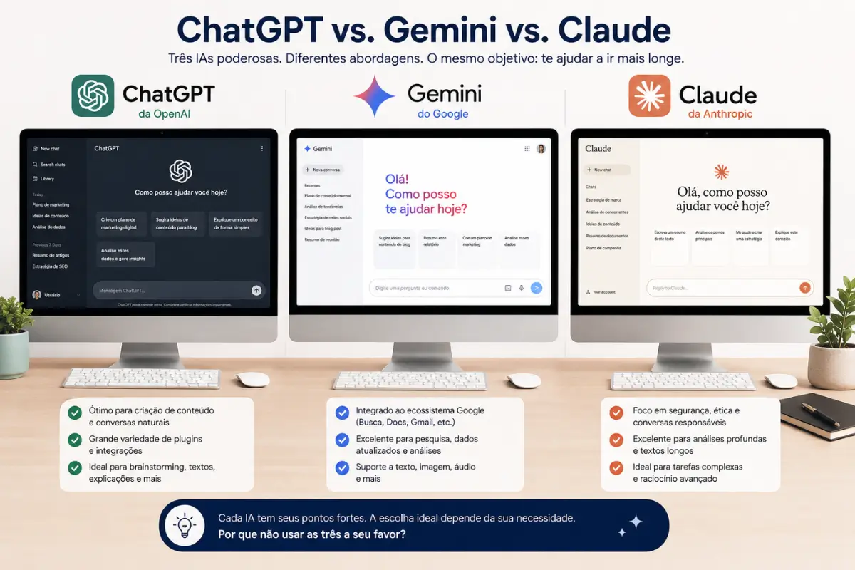 ChatGPT vs Gemini vs Claude Qual IA é Melhor para Marketing Digital