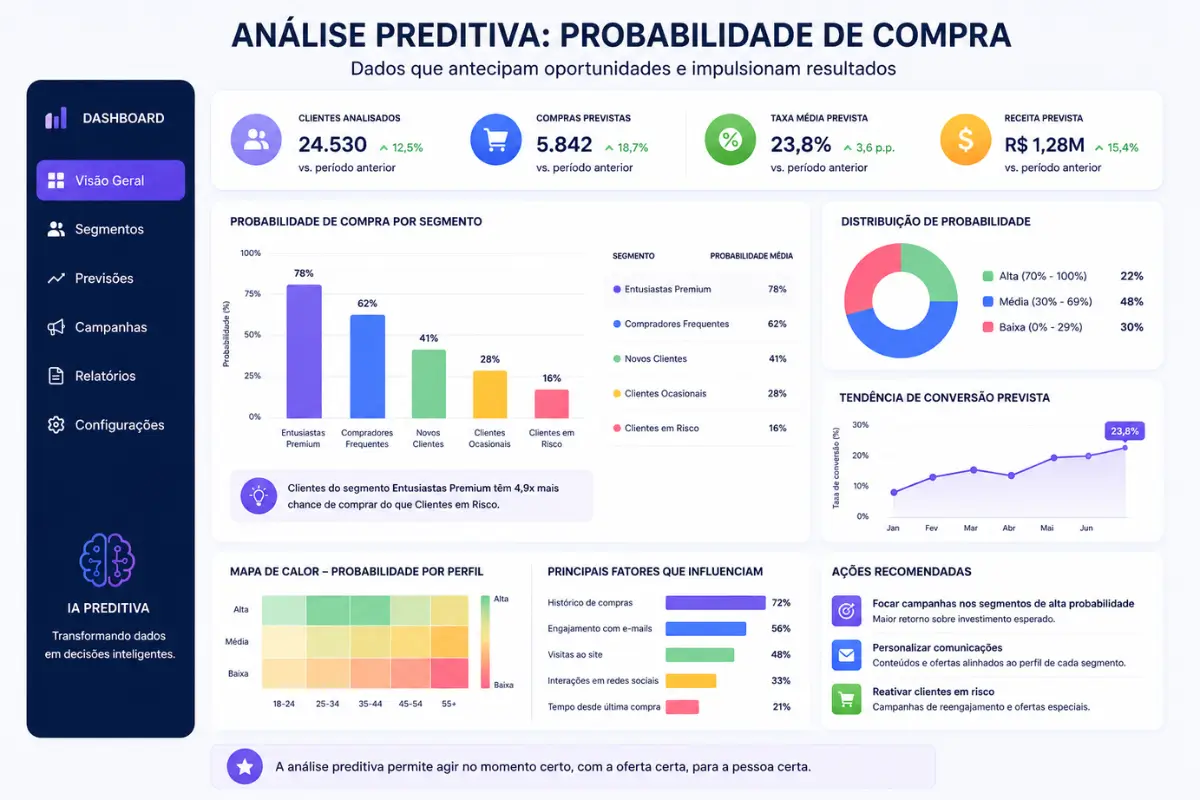 Dashboard análise preditiva inteligência artificial marketing digital
