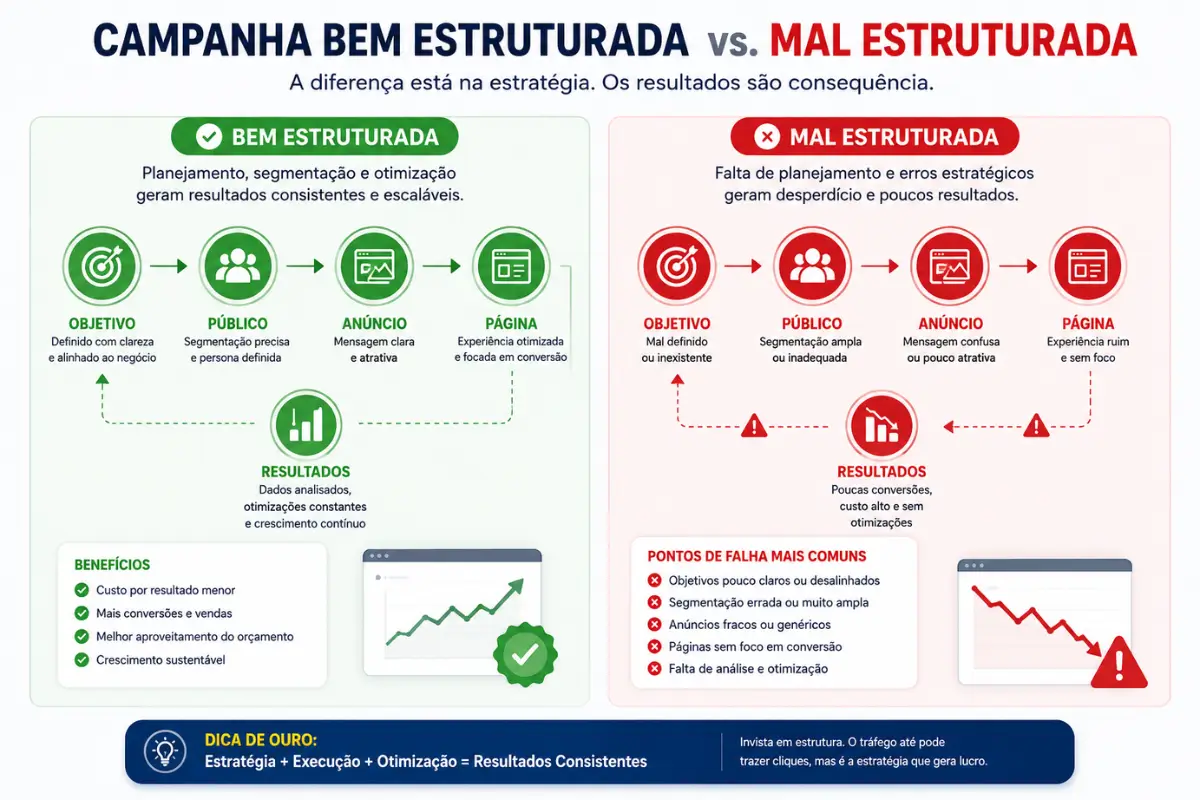 Tráfego Pago em 2026: O Guia Definitivo e Completo para Anunciar e Vender Online 5 Erros comuns campanhas tráfego pago comparação