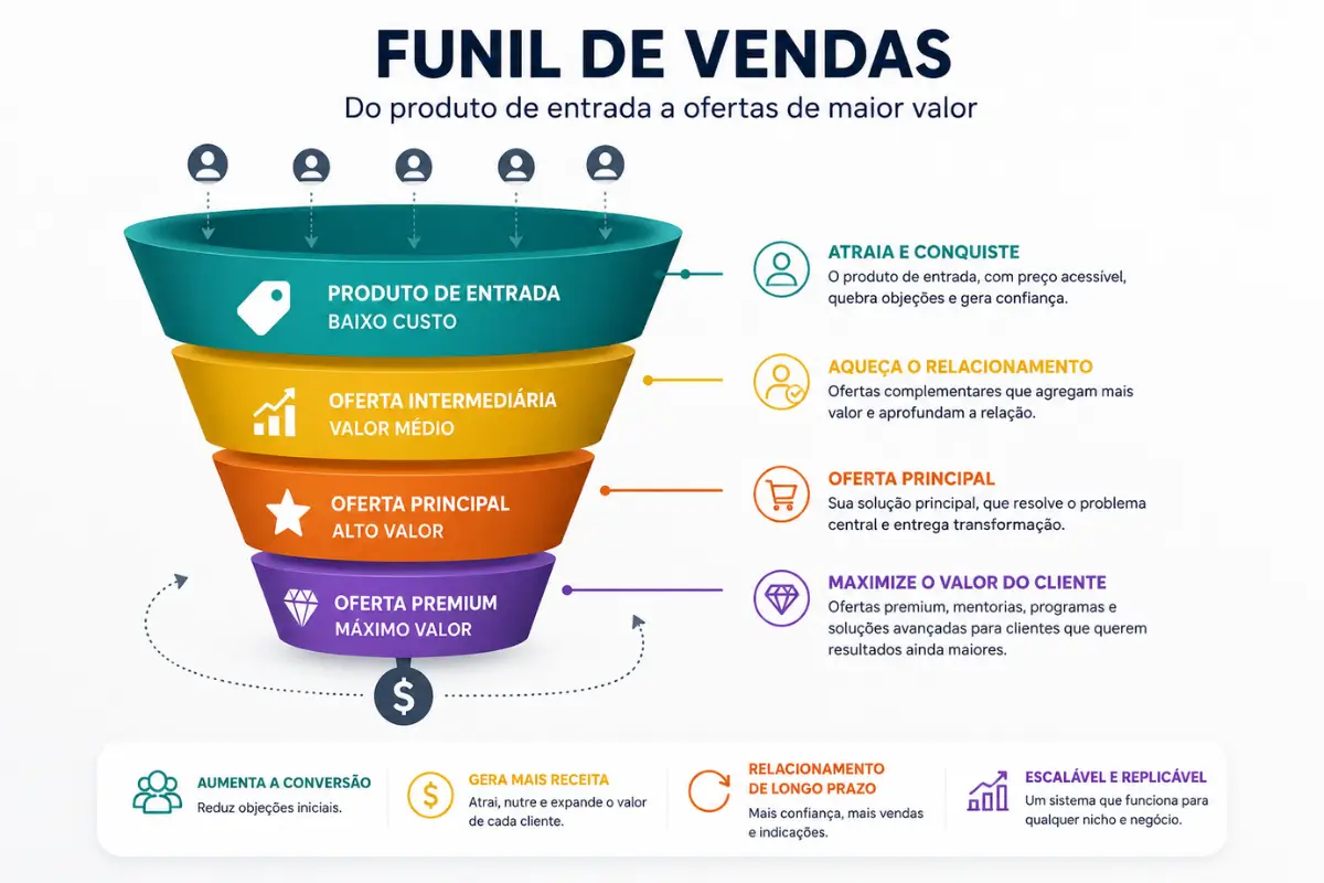 Estratégia Low Ticket: Como Transformar Produtos Acessíveis em Alto Lucro 2 Estratégia low ticket funil de vendas infográfico marketing digital