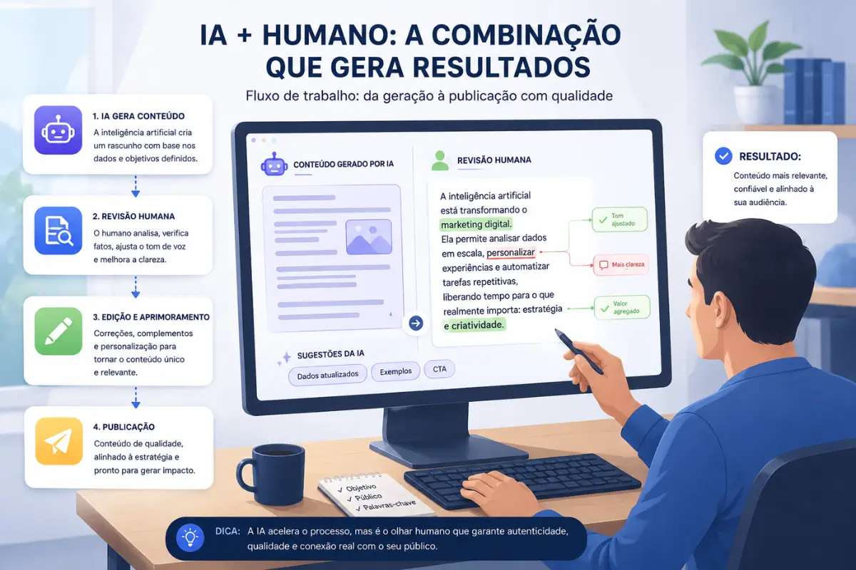 Fluxo de trabalho IA generativa criação de conteúdo marketing