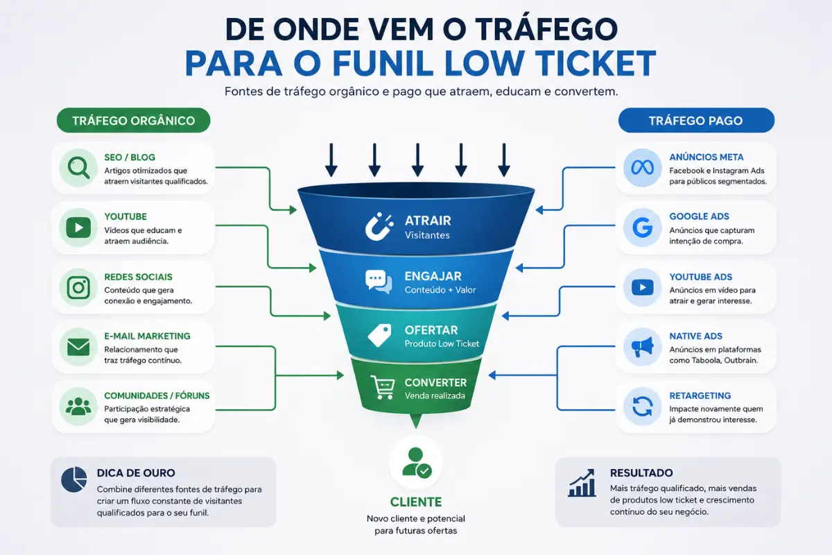 Estratégia Low Ticket: Como Transformar Produtos Acessíveis em Alto Lucro 3 Funil low ticket tripwire lead comprador cliente marketing digital