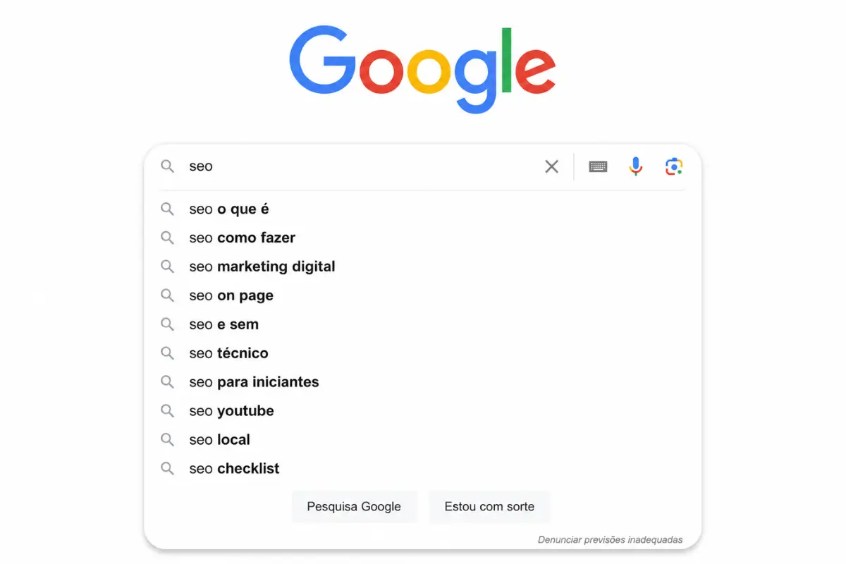 Google autocomplete sugestões busca SEO palavras-chave pesquisa