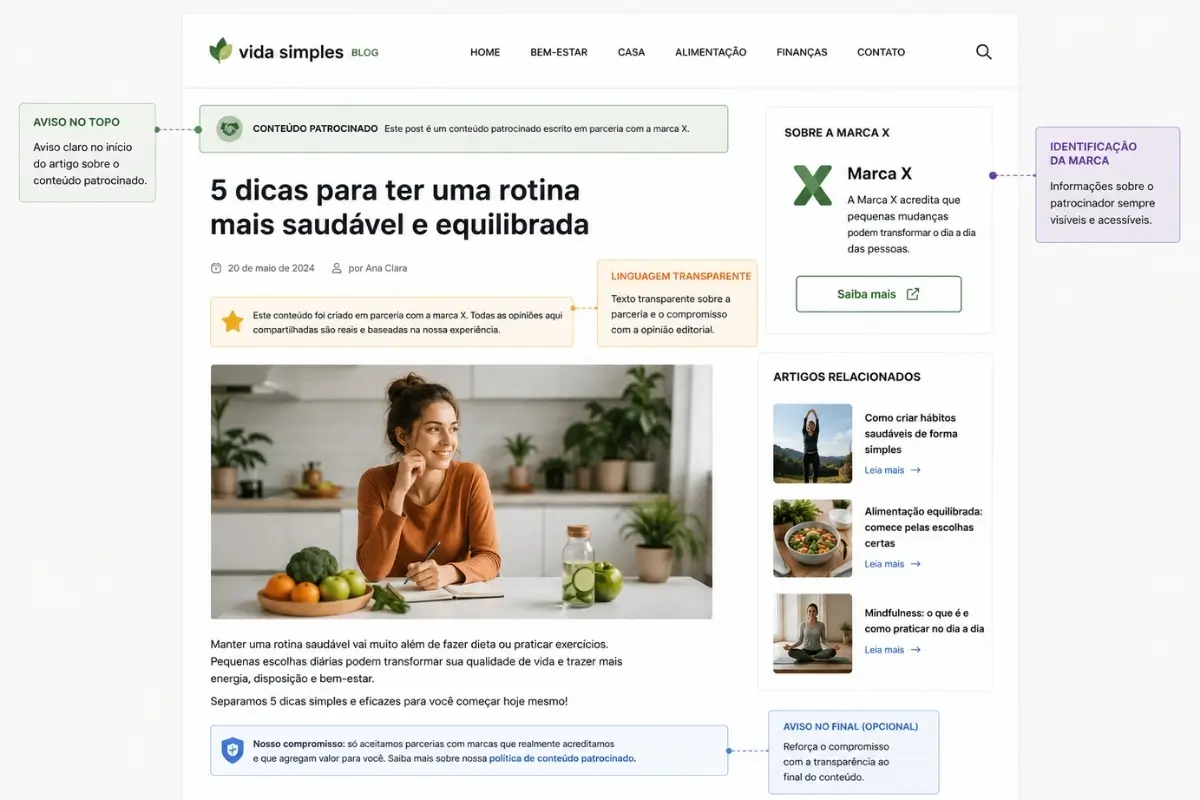 Como Monetizar um Blog: O Guia Definitivo de Receita para Negócios Digitais 5 Identificação conteúdo patrocinado parceria marca blog