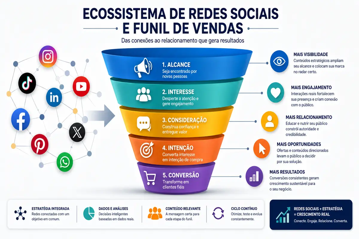 Marketing nas Redes Sociais: Estratégias Avançadas para Escalar seu Negócio Digital 2 Marketing nas redes sociais funil de vendas conectado plataformas