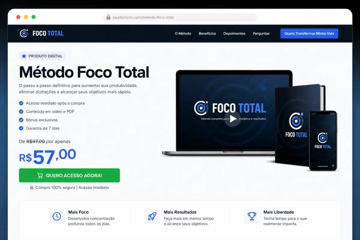 O Que é Low Ticket? O Guia Completo para Multiplicar Seus Clientes 3 Página de vendas low ticket produto digital brasileiro