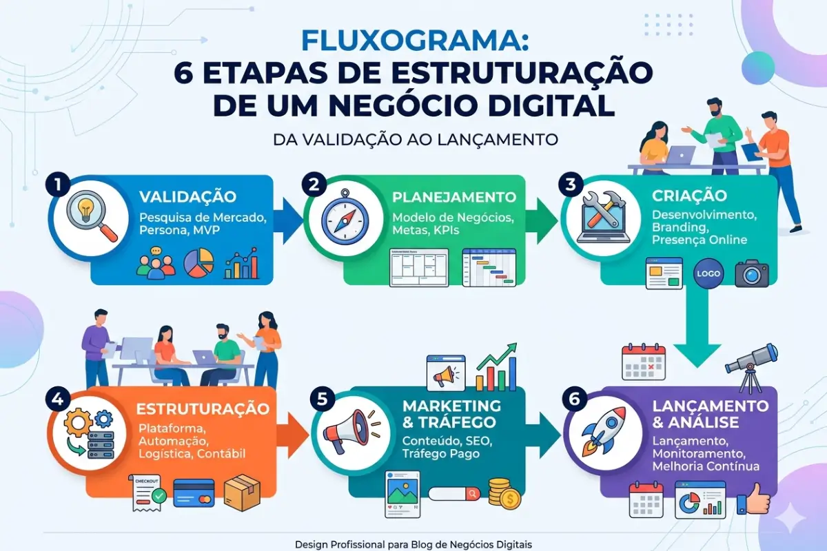 Negócios Digitais: O Guia Definitivo para Estruturar e Escalar na Internet 3 Passo a passo estruturação negócio digital etapas