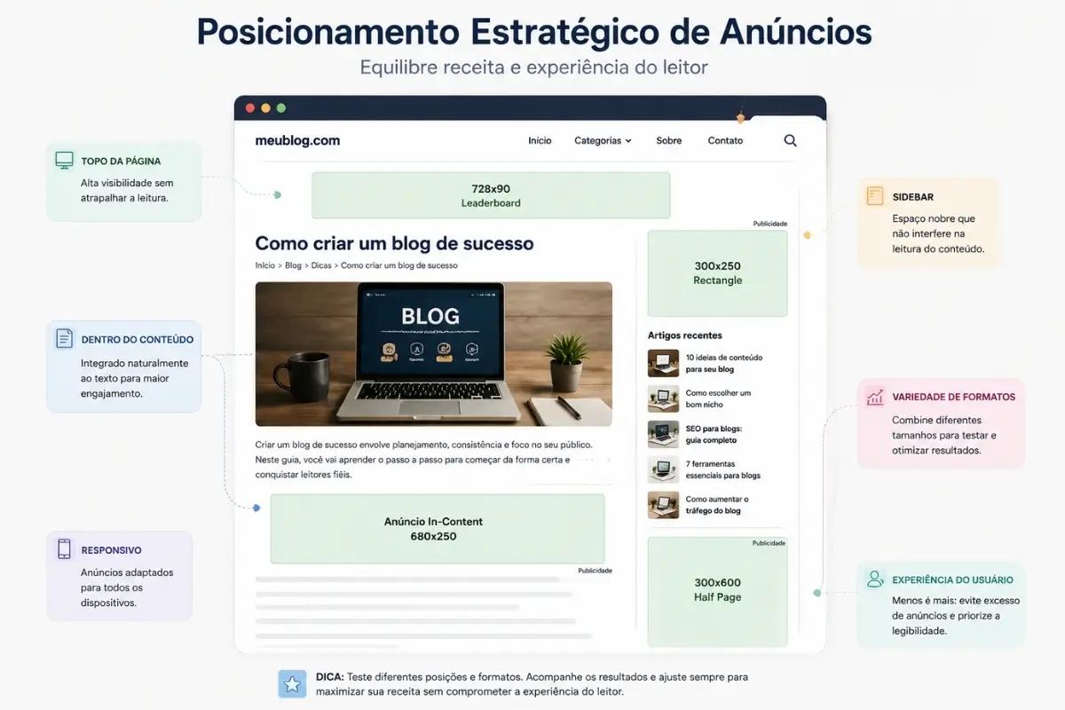 Como Monetizar um Blog: O Guia Definitivo de Receita para Negócios Digitais 3 posicionamento anúncios adsense blog experiência usuário.