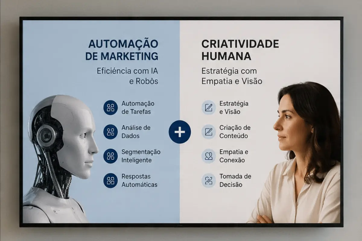 Automação de Marketing: O Guia Completo para Automatizar Vendas, Leads e Relacionamento em 2026 3 Automação de marketing tarefas automatizáveis versus humanas comparação