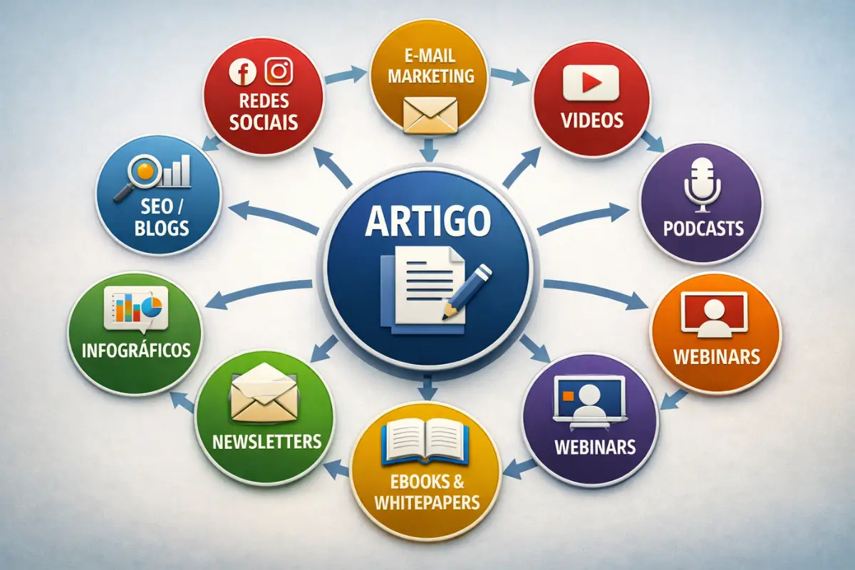 Marketing de Conteúdo: Guia Completo para Criar uma Estratégia que Atrai Clientes, Gera Autoridade e Aumenta as Vendas 4 Canais distribuição marketing de conteúdo diagrama