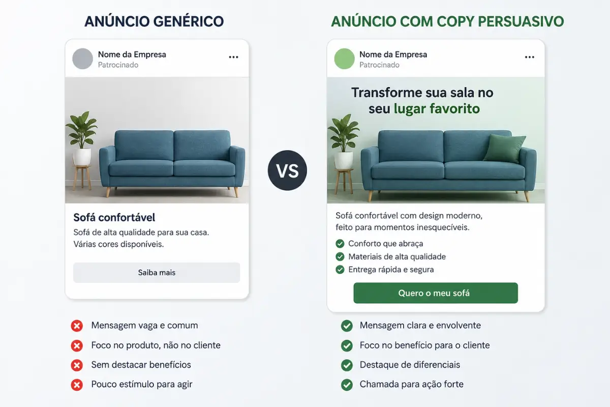 Técnicas de Copywriting: Tudo o Que Você Precisa Saber Para Começar 2 Comparação texto genérico e copywriting persuasivo