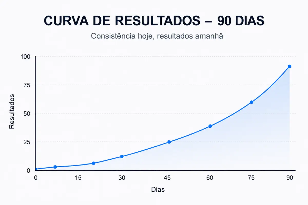É possível ganhar dinheiro na internet sem investir nada? 4 Curva de resultado renda online sem investimento 90 dias