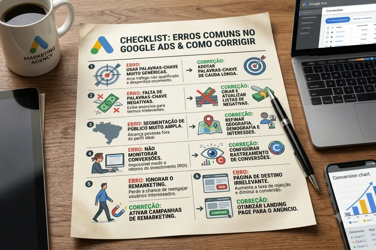 Google Ads: O Guia Definitivo para Anunciar e Vender Mais 6 Erros comuns Google Ads checklist como corrigir