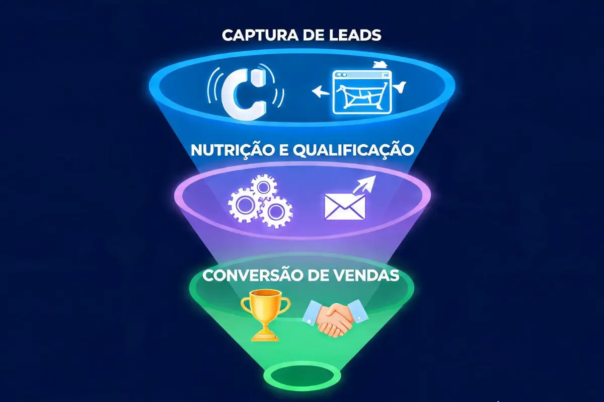 Automação de Marketing: O Guia Completo para Automatizar Vendas, Leads e Relacionamento em 2026 2 Fluxo automação de marketing captação lead conversão cliente etapas