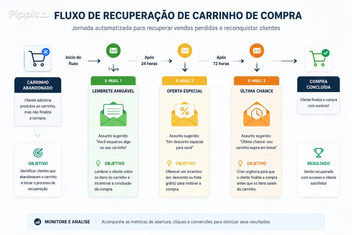 Automação de Marketing: O Guia Completo para Automatizar Vendas, Leads e Relacionamento em 2026 5 Automação carrinho abandonado sequência emails recuperação e-commerce
