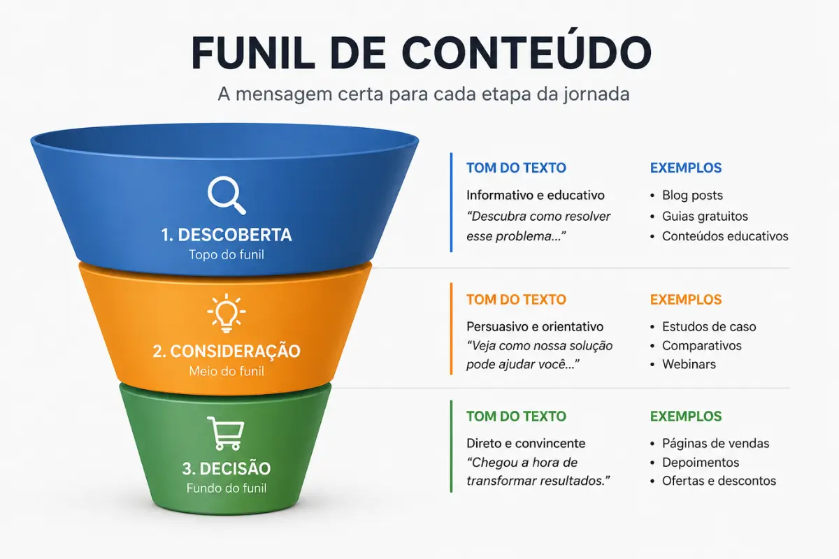 Técnicas de Copywriting: Tudo o Que Você Precisa Saber Para Começar 4 Funil vendas tom copywriting etapas jornada cliente