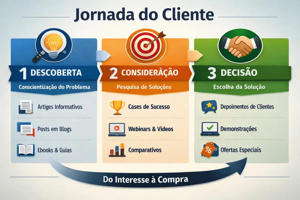 Marketing de Conteúdo: Guia Completo para Criar uma Estratégia que Atrai Clientes, Gera Autoridade e Aumenta as Vendas 2 Jornada do cliente marketing de conteudo estagios