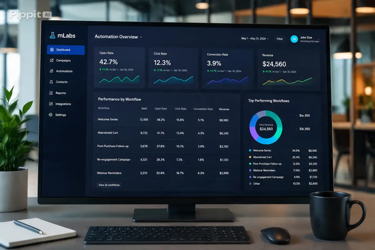 Automação de Marketing: O Guia Completo para Automatizar Vendas, Leads e Relacionamento em 2026 7 Painel métricas automação marketing taxa abertura conversão por fluxo