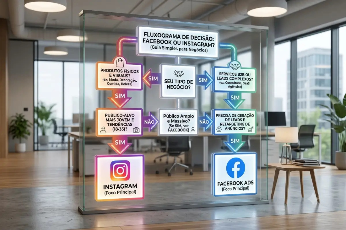 Anúncios no Facebook ou Instagram: Qual Escolher para Seu Negócio? 4 Fluxograma escolha facebook instagram negocio