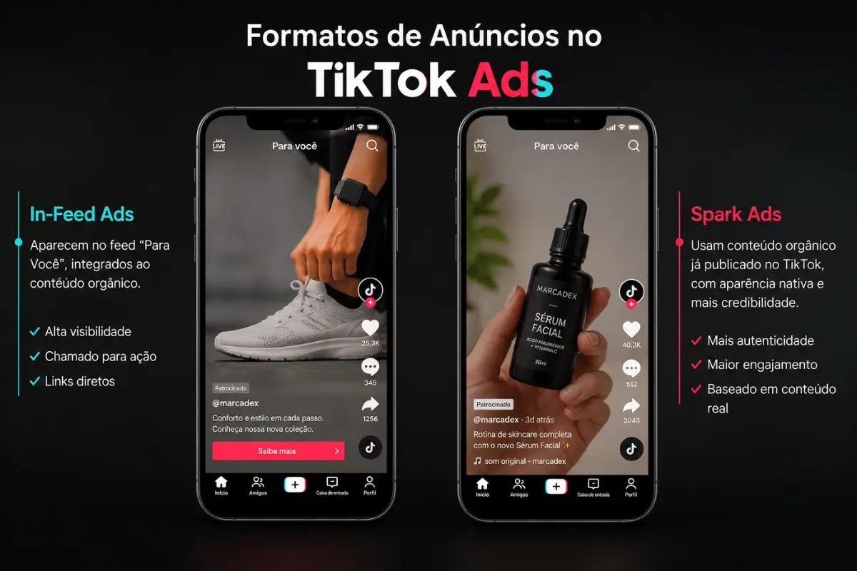 TikTok Ads: Guia de Como Criar Campanhas para Vender Mais 2 Formatos anúncios TikTok Ads In-Feed Spark TopView exemplos